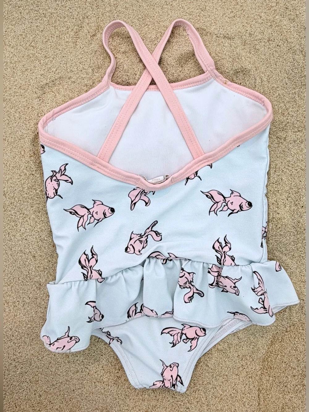 Lively Light Blue One-Piece Swimsuit with Pink Goldfish Print